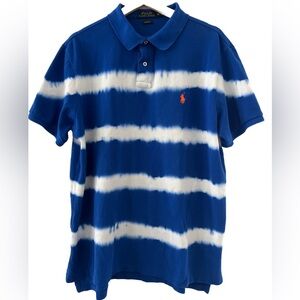 Polo Ralph Lauren Pony Short Sleeve Cotton Shirt Custom Fit Blue Tie-Dye XL
